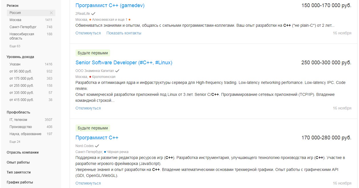 C++-разработчик, developer, программист - вакансии и зарплата