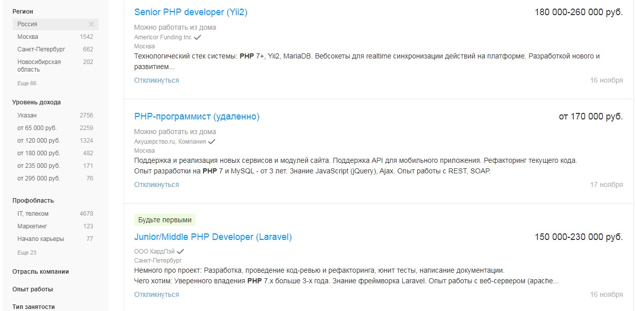 PHP-разработчик, developer, программист - вакансии и зарплата