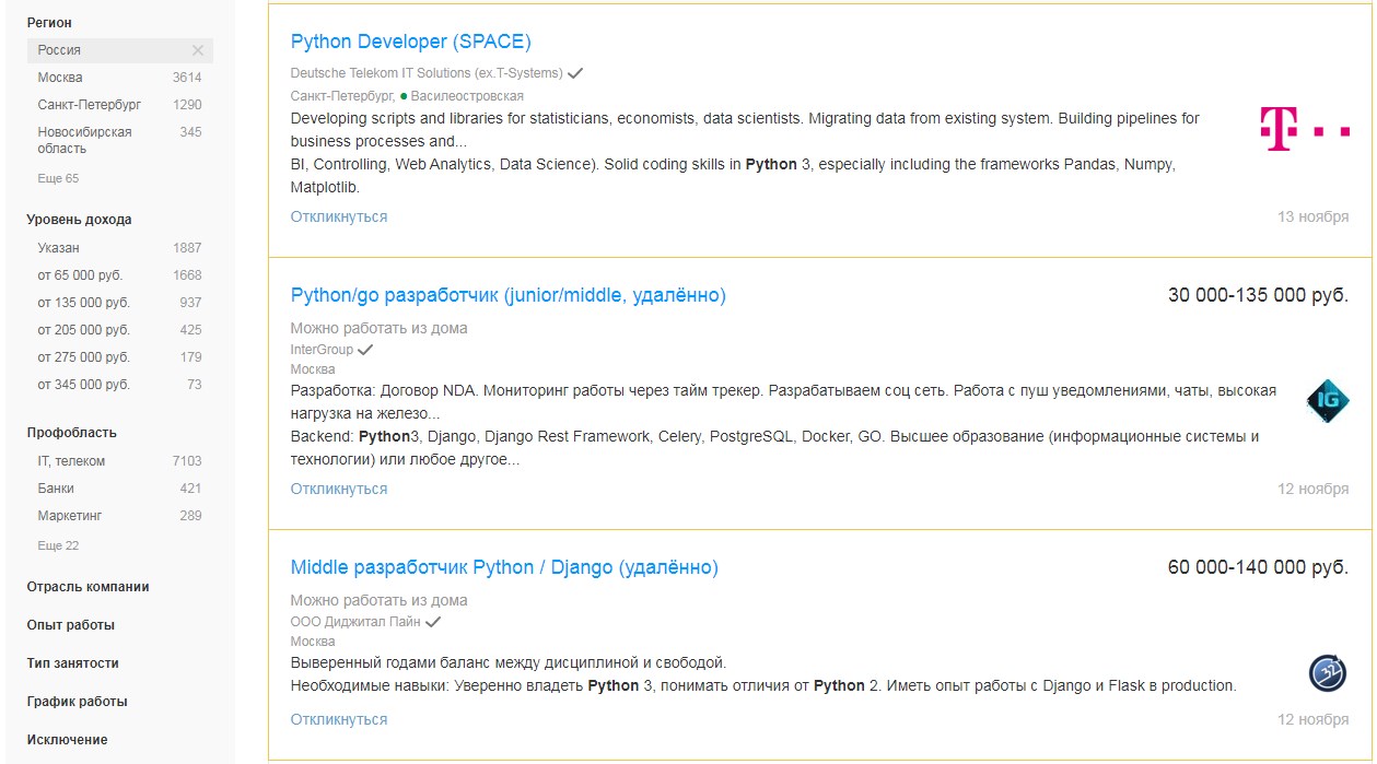Python-разработчик, developer, программист - вакансии и зарплата